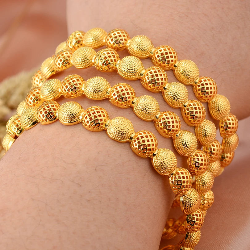 24K Luxury Gold Color Bangles For Women Wedding Bride Bracelets Gold Color Jewelry Middle East African Gifts