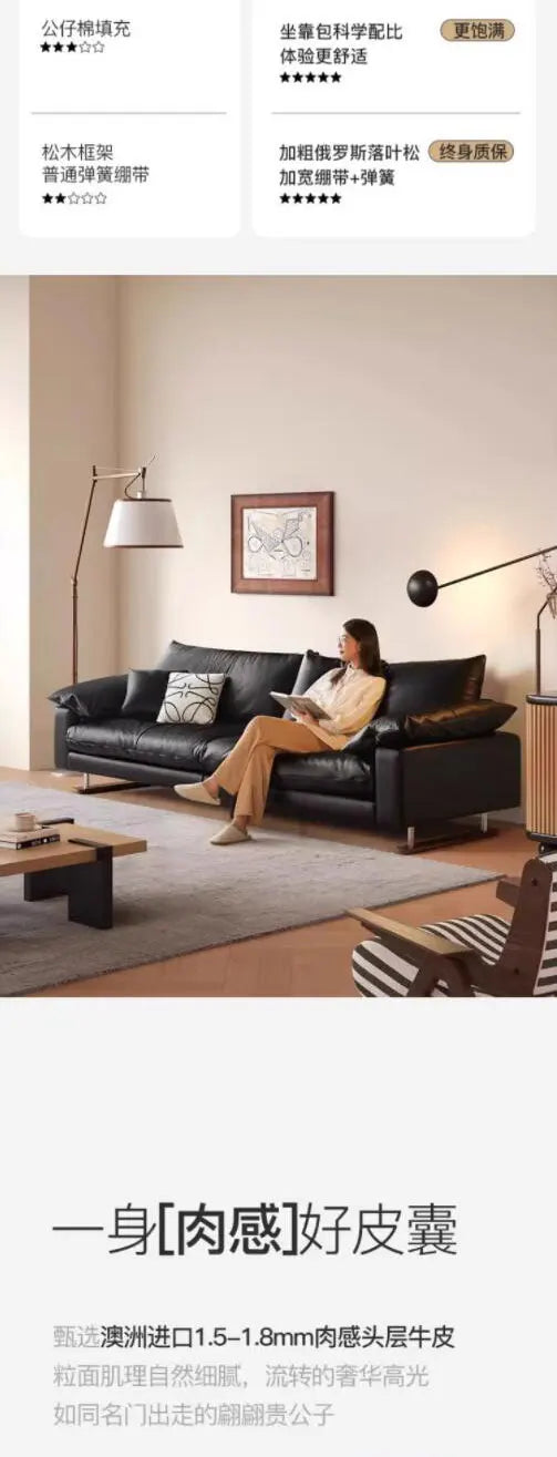 Comfortable Vintage Sofas Fancy Genuine Leather Lounge Living Room Couches Designer Solid Wood Divano Da Soggiorno Furniture - Clikcy