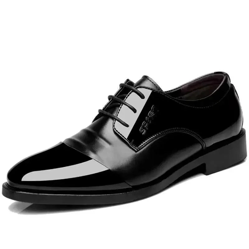 Men's Leather Shoes Black Pointed Shiny Business Formal Shoes Men Lace-up for Work Office Elegant Men's Social Shoes Zapatillas