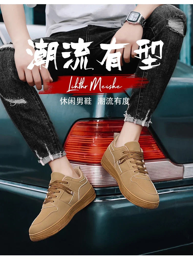 Yellow Leisure Running Sneakers Men Outdoor Leather Shoes Flat Classic Black Sports Shoes Lace Up Skateboard Board Shoe Walking