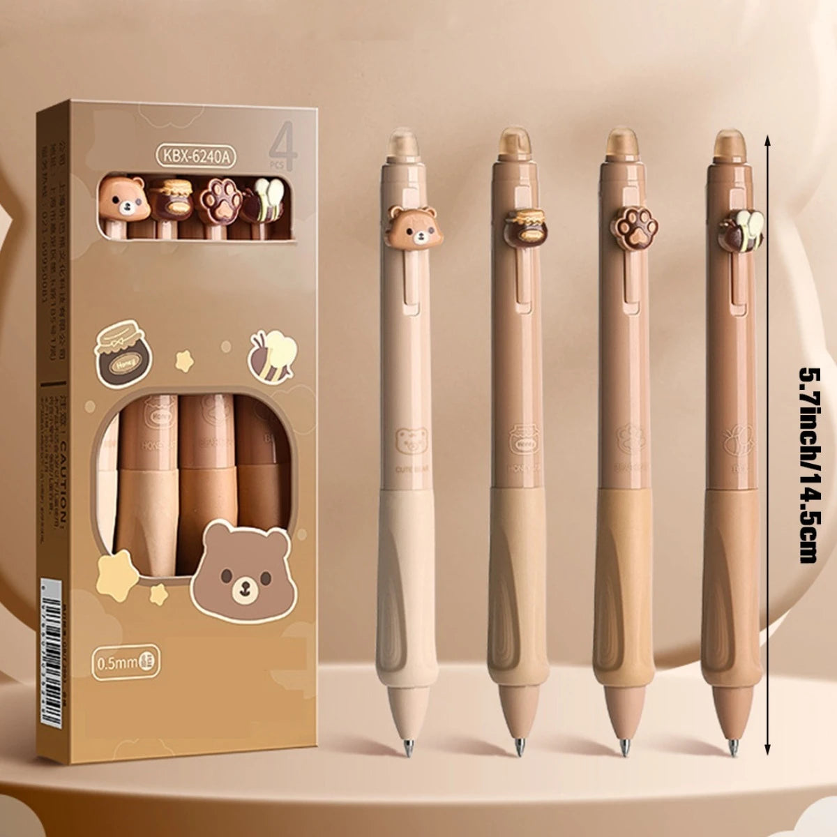4pcs Cute Bear Erasable Pens, Retractable Erasable Pens, 0.5mm Black/Blue Ink Erasable Pens, Quick Drying Ink（Coffee&Purple） - Clikcy