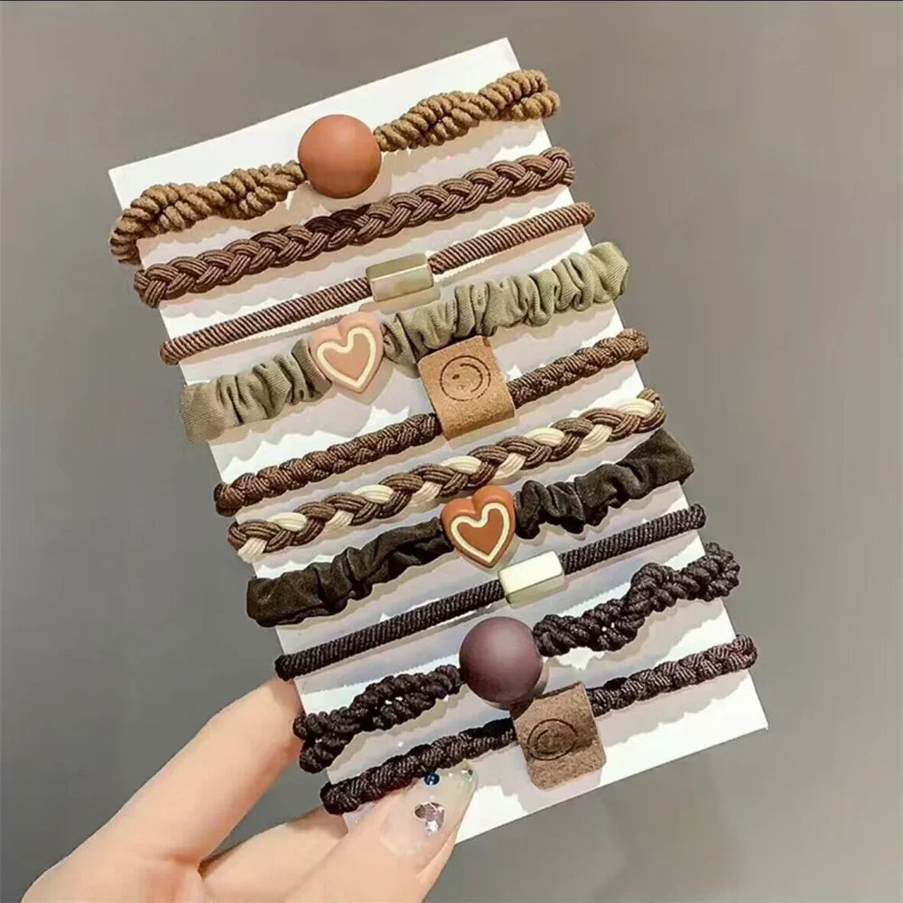 5/10/20pcs Simple Style Hair Tie Set Braided Hair Rope Heart Decor Scrunchies Elastic Ponytail Holder Hair Accessories For Women - Clikcy