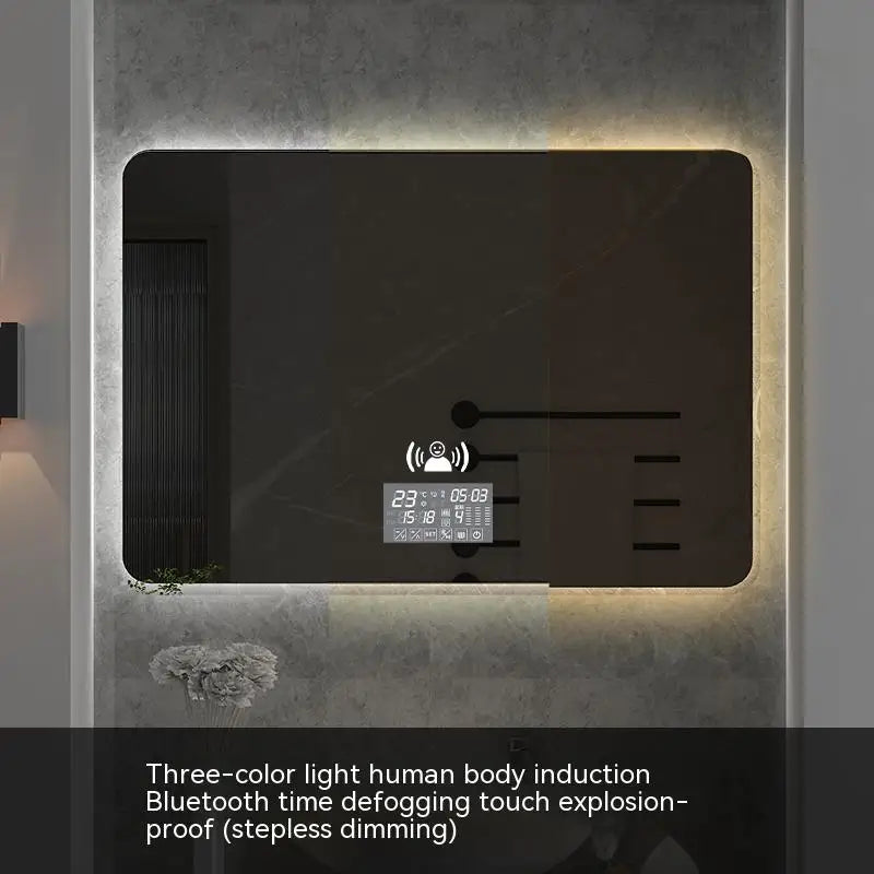 60x80CM Square Smart Hotel Bedroom Defogging Decorative Mirror LED Bathroom Mirror 3 Color Adjustable Backlight - Clikcy