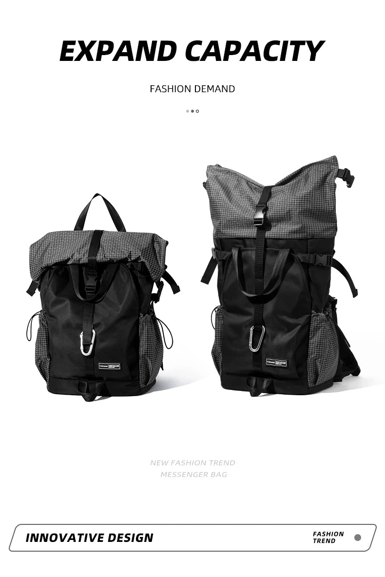 Men's Backpack Roll Top Travel Expandable Large Capacity Backpack Waterproof Outdoor Motorcycle Riding Hike Sports Bags - Clikcy