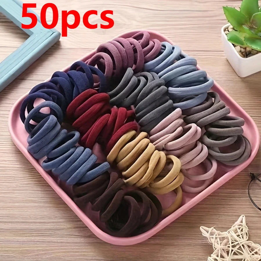 50PCS/Set New Women Girls Candy Colors Nylon Basic Scrunchie Hair Tie Ponytail Hold Hair Rubber Bands Fashion Hair Accessories - Clikcy