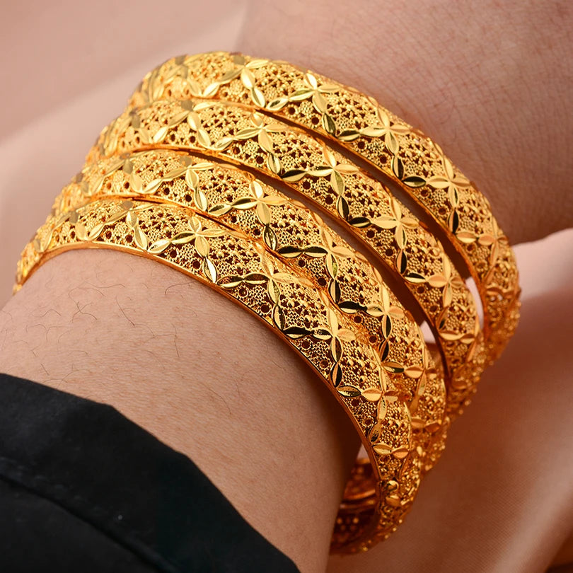 24K Luxury Gold Color Bangles For Women Wedding Bride Bracelets Gold Color Jewelry Middle East African Gifts - Clikcy