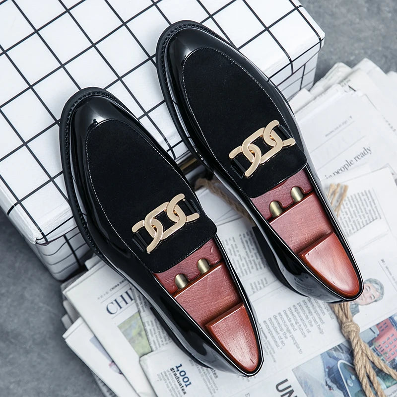 Italian Fashion Leather Shoes Moccasins For Men Casual Man Shoe Business Male Formal Pointed Fashion Wedding Black Skin