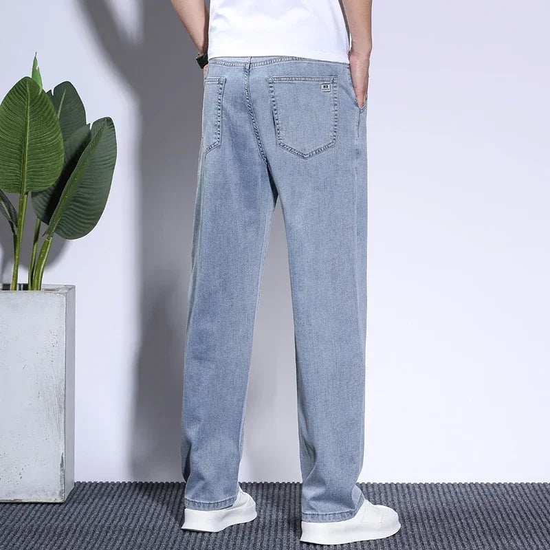 Soft Men's Lyocell Baggy Jeans Thin Summer Breathable Straight Pants Vintage Business Casual Fashion Korea Male Denim Trousers - Clikcy