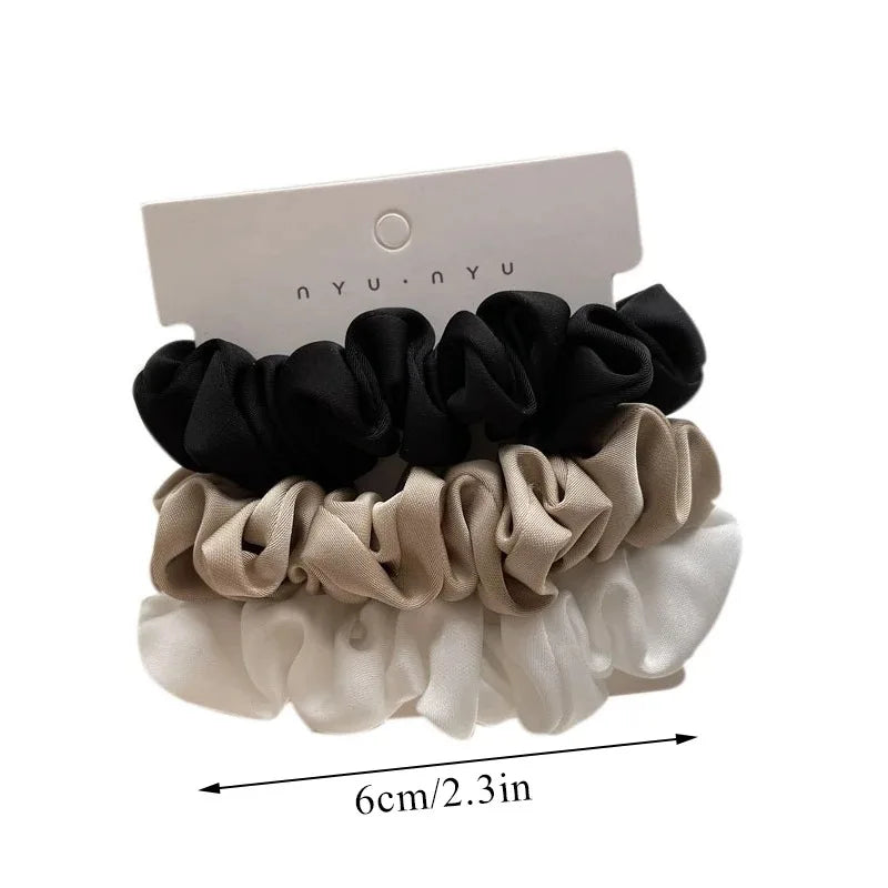 3Pcs/set Silk Satin Scrunchies Women Solid Color Hair Rope Elegant Ponytail Holder Rubber Band Elastic Hairband Hair Accessories - Clikcy