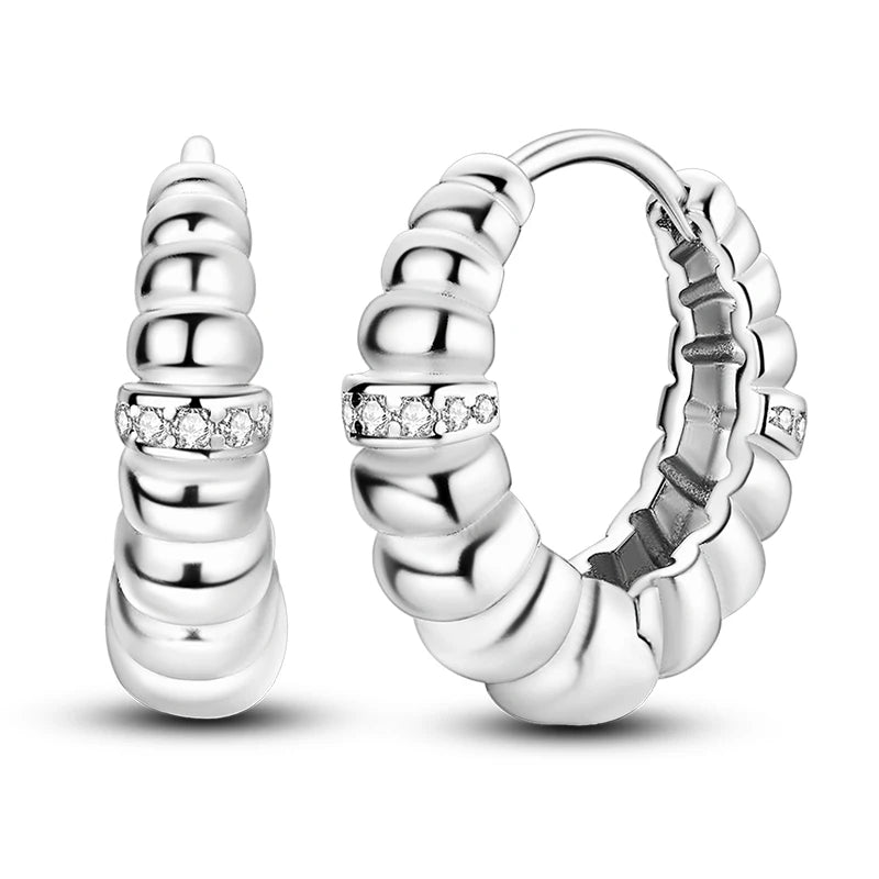 Original 925 Sterling Silver Women Hoop Earrings High Quality Shine Zircon U Shaped Classic Style Earring For Women Jewelry Gift