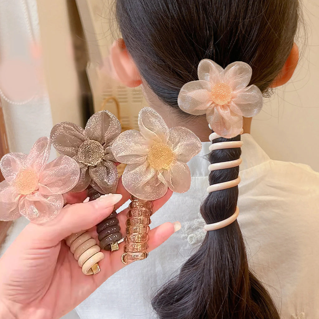 Elastic Knit Telephone Wire Hair Bands Girl Woman Hair Accessories Rubber Band Headwear Hair Rope Spiral Shape Hair Ties - Clikcy