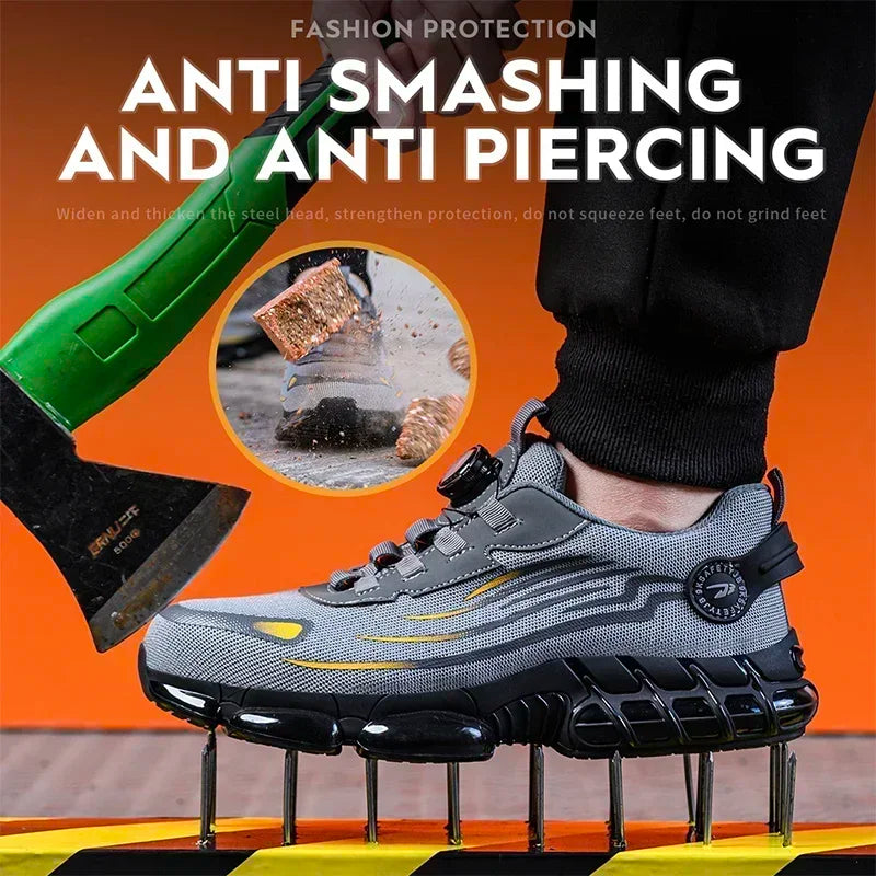 Rotating Button New Safety Shoes Men Anti-smash Anti-puncture Work Shoes Fashion Men Sport Shoes Security Protective Boots Men - Clikcy