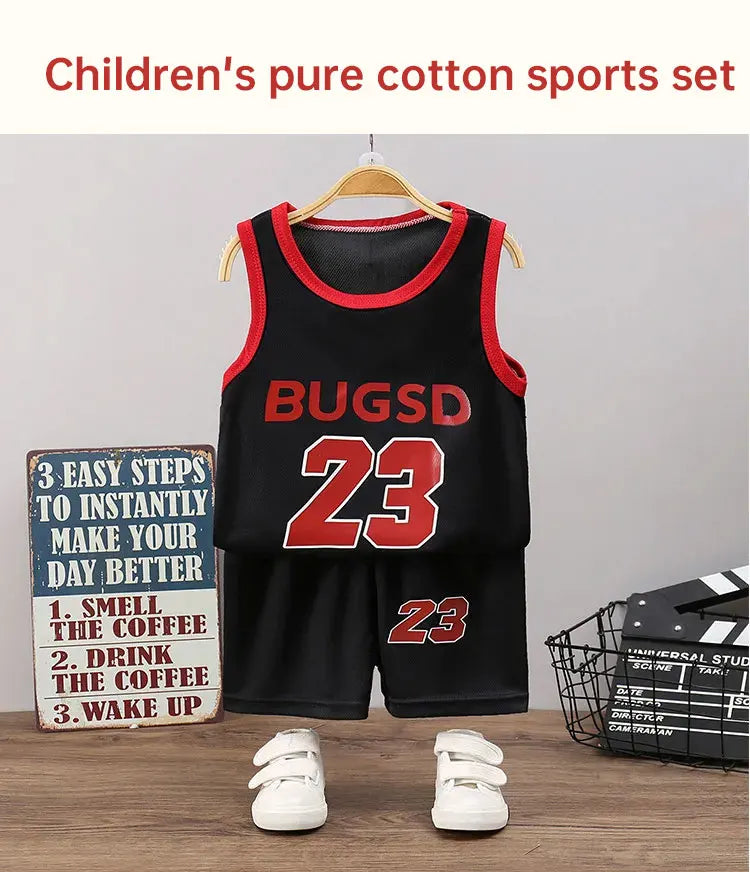 Children's Sets Summer Children Sleeveless T-shirt Shorts Set Quick-drying Outdoor Tank Top Shorts Sets Boys Sport Basketball Tr - Clikcy