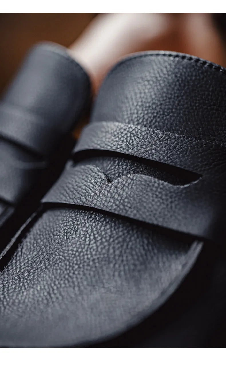 Maden Classic Penny Loafers Mules Shoes for Men Vintage Casual Slip-on Shoes Versatile Soft and Comfortable Shoes Black Color - Clikcy