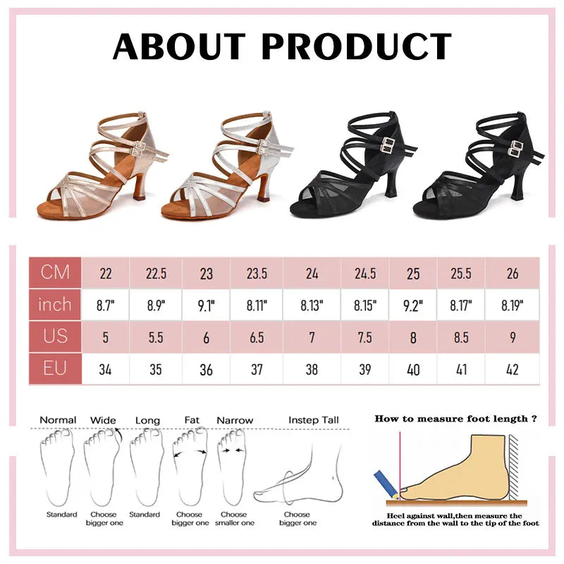 SWDZM Women Latin Dance Shoes Girls Ballroom Dance Shoes Soft Bottom High heel Ladies practice Latin Salsa Shoes heeled 7.5CM - Clikcy