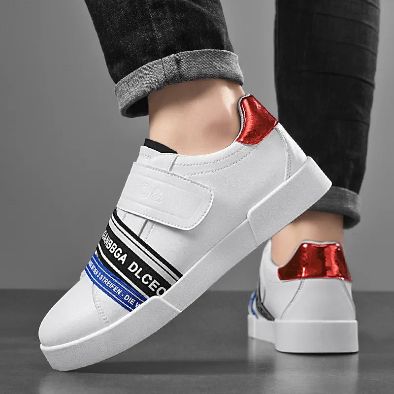 Original Design Leather Sneakers Men Trendy HOOK&LOOP Non-slip Men's Skateboard Shoes Fashion White Casual Sports Shoes For Men - Clikcy