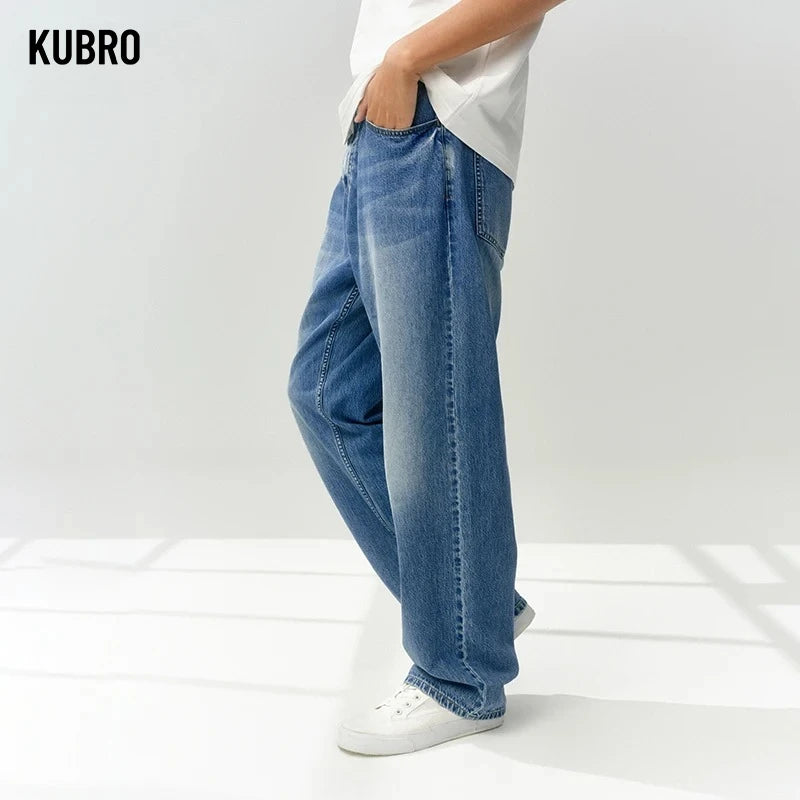 KUBRO Denim Jeans Men 2025 Summer Loose-Fit Straight-Leg Soft Denim Fashionable Vintage Men's Summer Pants Jorts Drip Clothing - Clikcy