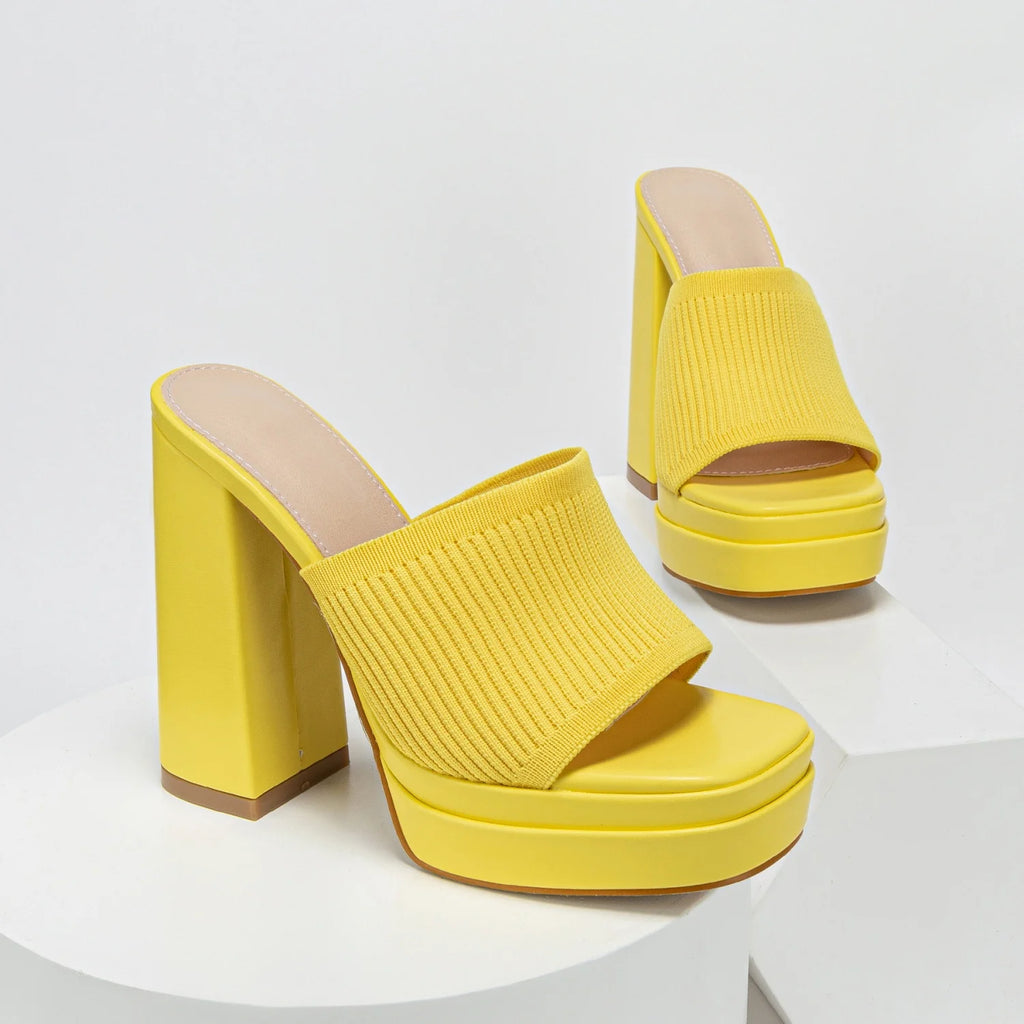 Summer Fashion Waterproof Platform Open Toe Knitted Outdoor Comfortable Party Walking High Heel Slippers Women - Clikcy