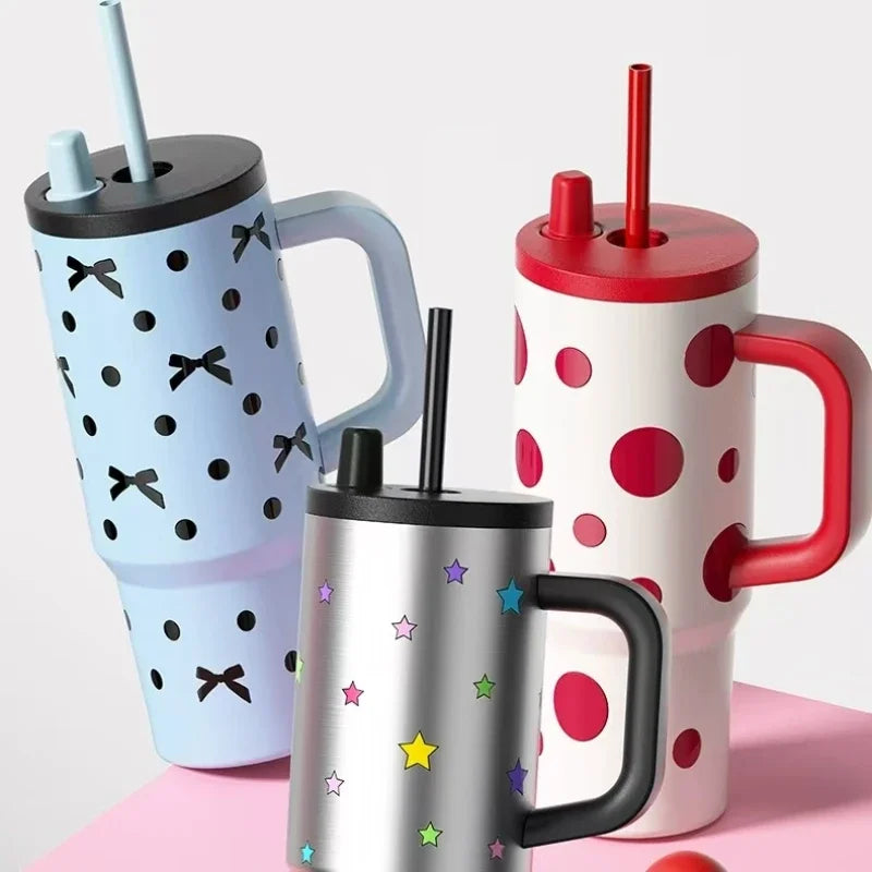 24oz Portability Tumbler with Handle Straw Lid Large Volume Stainless Steel Vacuum Insulated Cup Keep Cold Travel Mug - Clikcy