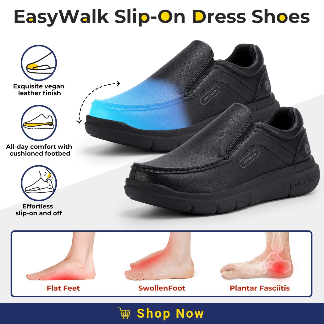 Fitville Men's Shoes Wide Width Leather Slip-On Casual Shoes Lightweight For Swollen Feet with Arch Support Pain Relief - Clikcy