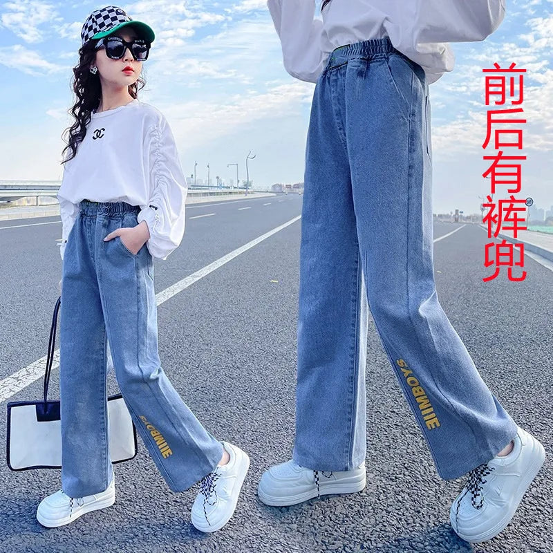 Thin Kids Pants Children's Clothing Sweatpants Clothes Teenage Girls Clothing Jeans Denim Streetwear Fashion Casual Harajuku - Clikcy