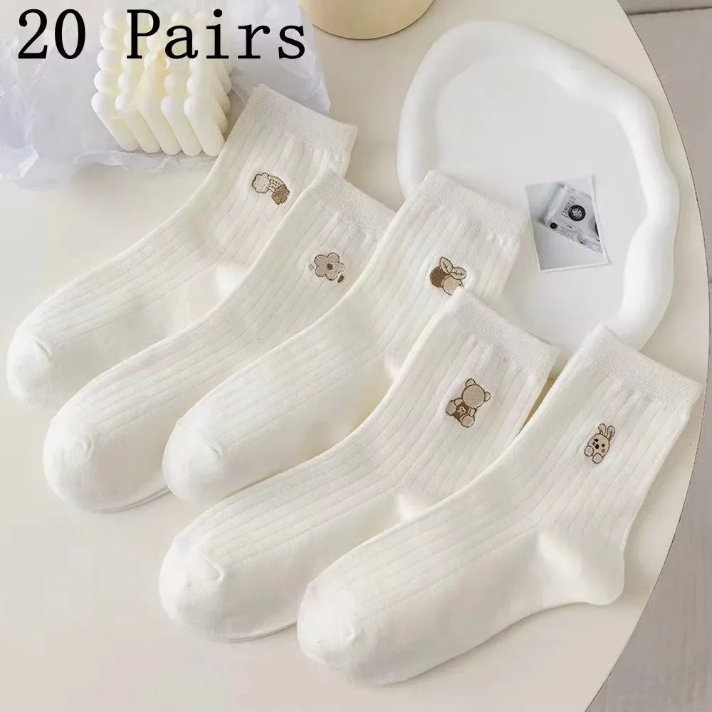 5/10/20 Pairs Men White Cartoon Socks Trendy Versatile Expression Socks With Simple Soft Breathable Comfortable Casual Socks - Clikcy