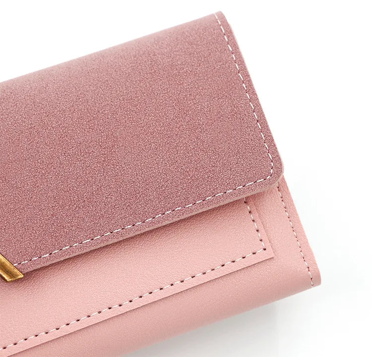 New Korean version women's wallet long V-shaped buckle three fold wallet for women, hand-held bag, change card bag - Clikcy