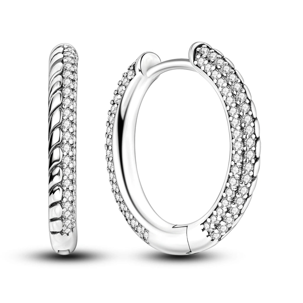 Original 925 Sterling Silver Women Hoop Earrings High Quality Shine Zircon U Shaped Classic Style Earring For Women Jewelry Gift