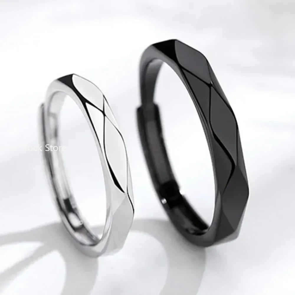 1pcs Black White Lozenge Couple Rings Set Open Adjustable Ring Eachother Lovers Minimalist Ring Gift Wedding Rings Bride Jewlery - Clikcy