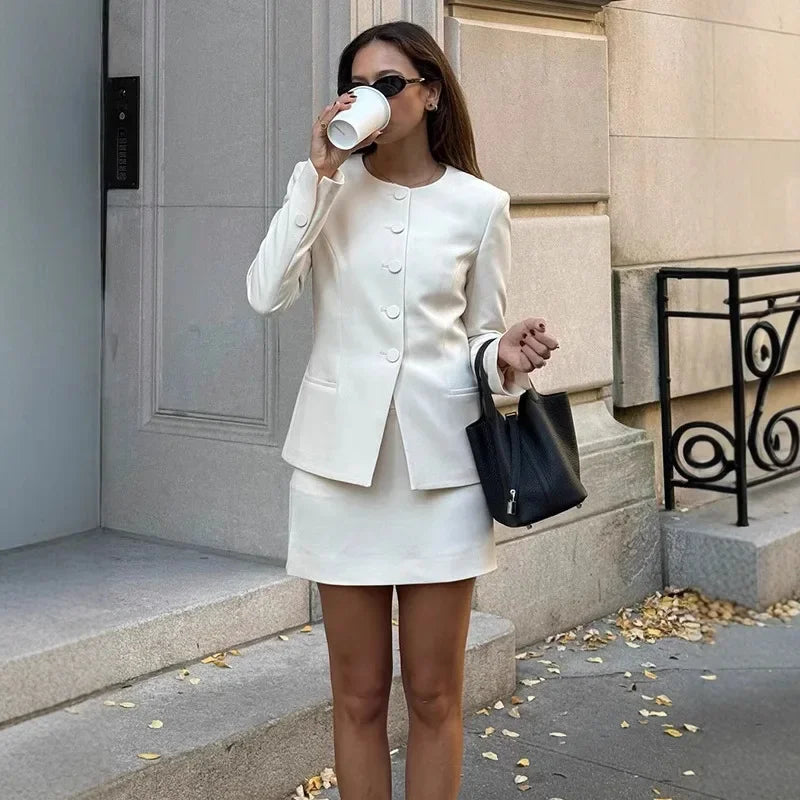 2025 Spring Elegant White French Style Socialite Suit Jacket Cross-Border Independent Station New Model Fashionable Skirt Set - Clikcy