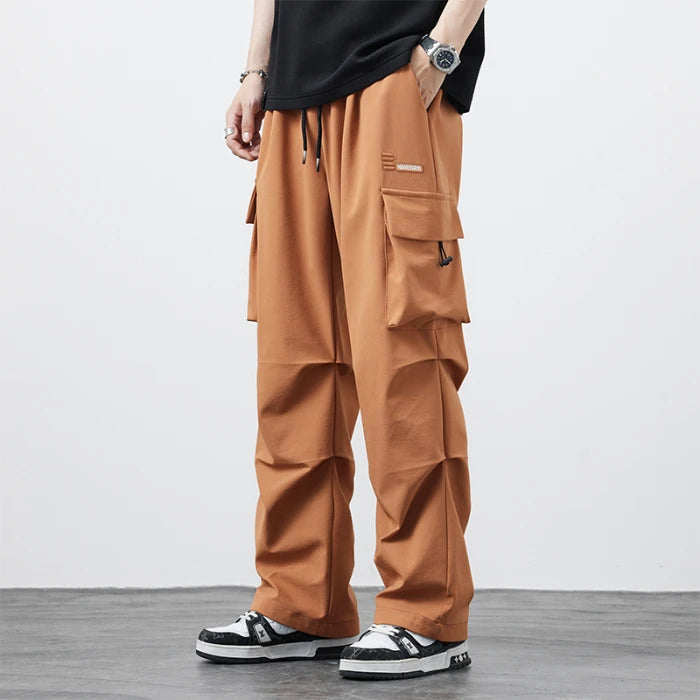 New Plus Size 8XL Men Casual Straight Pants Trousers Ice Silk Fashion Hip Hop Sweatpants Outdoor Stand Pocket Cargo Pants Y2K - Clikcy