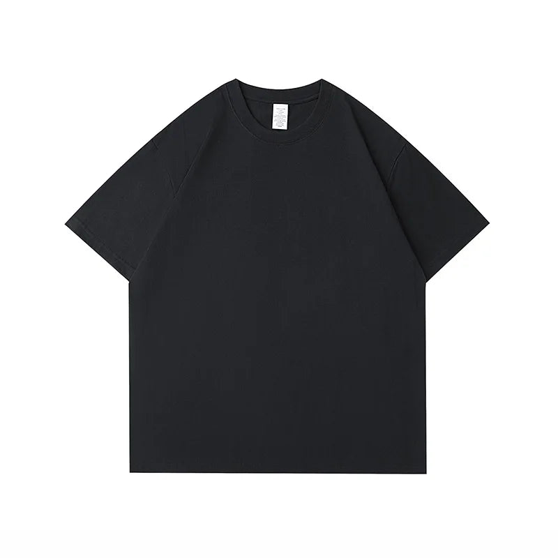 Heavyweight round neck pure cotton short sleeved t-shirt loose solid color white t men's and women's bottom shirt solid color - Clikcy