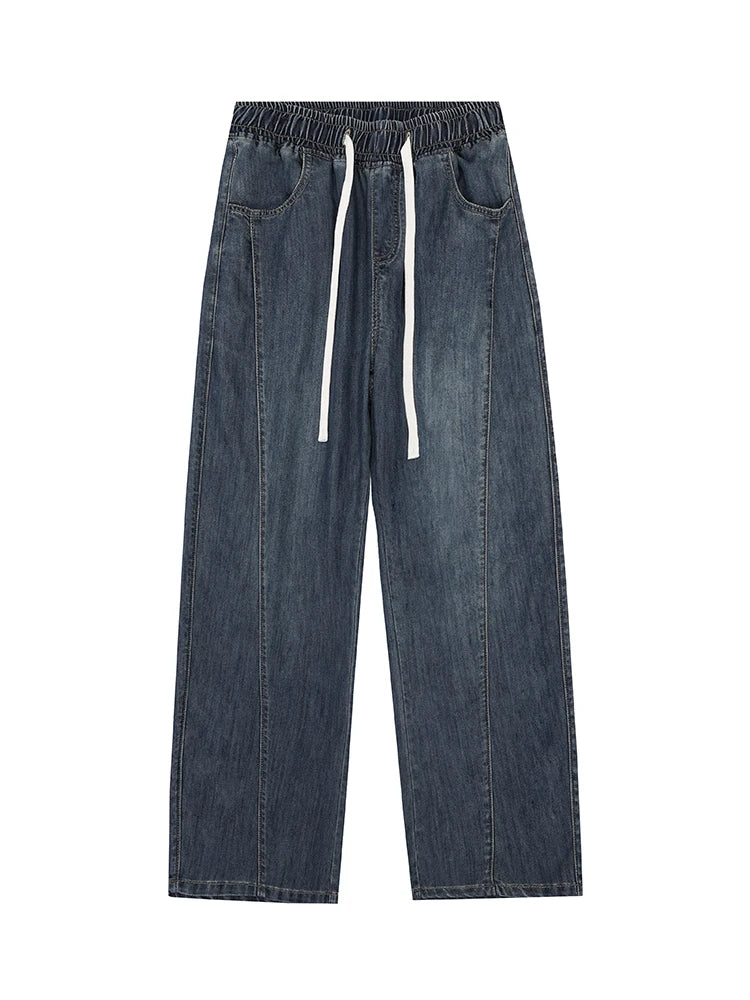 Summer Lyocell Jeans Men Korean Fashion Wide Leg Straight Denim Pants Light and Thin Cool Baggy Jeans Trousers - Clikcy