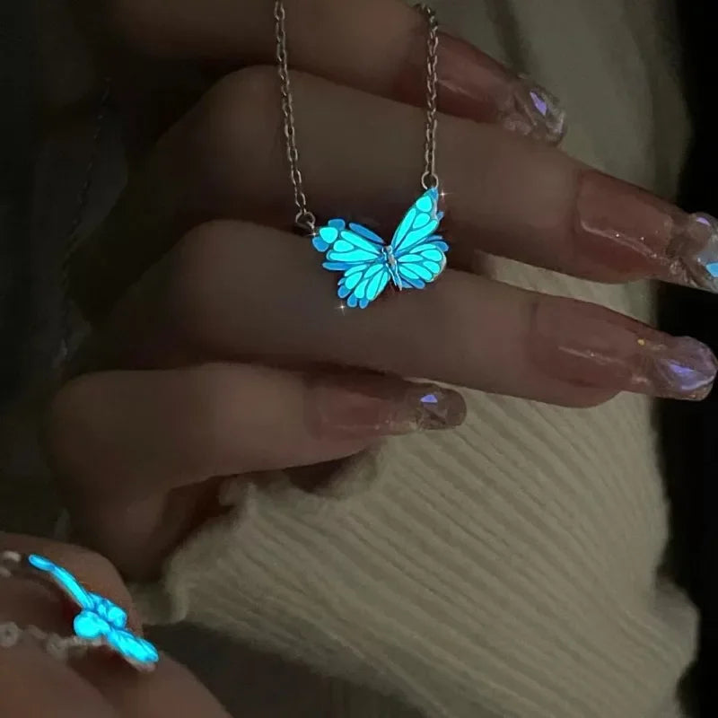 1Set Glow in The Dark Pendant Necklace Bracelet Mermaid Spiral Fashion Jewelry Night Necklace Butterfly Necklace Women Jewelry - Clikcy