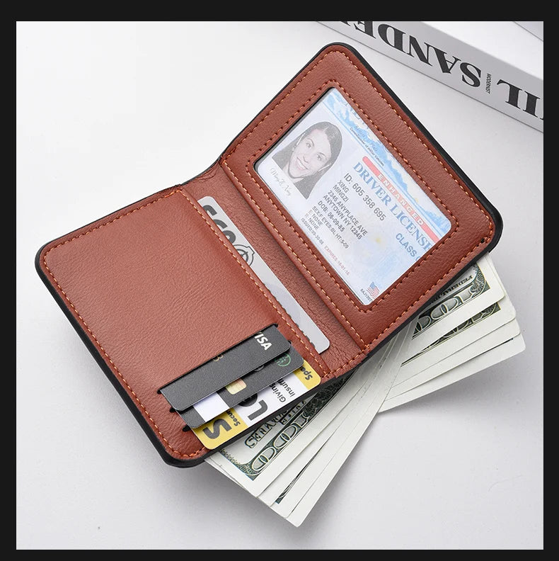 1Pc New Ultra-thin Mini Soft PU Leather Credit Card Wallet Holder Short Vertical High Quality Men's Wallet - Clikcy
