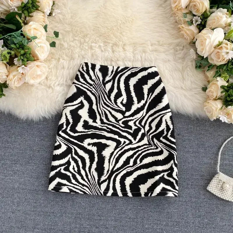 2025 Korean Zebra Print Midi Skirt Women Autumn New Female A-line High Waist Loose Skirts Vintage Mini Skirt - Clikcy