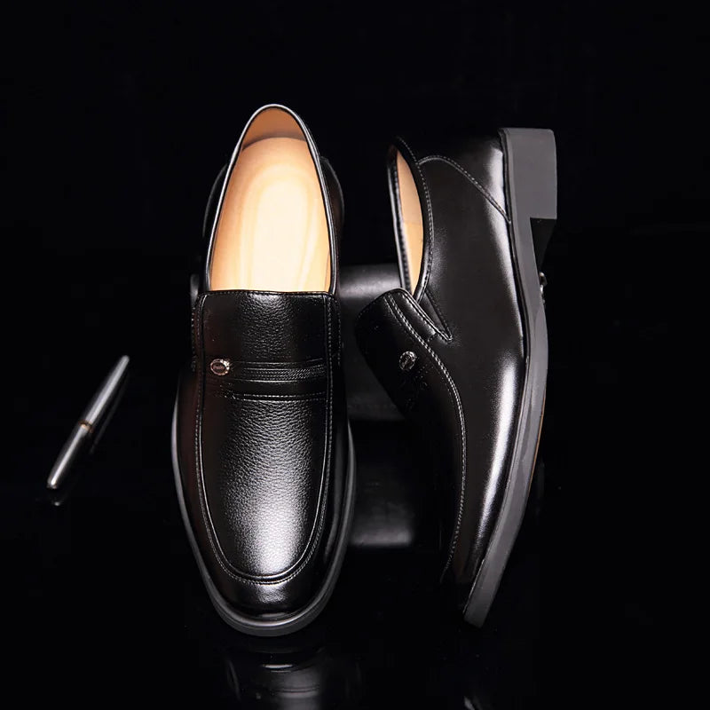 Leather Men Formal Shoes Luxury Brand 2022 Men's Loafers Dress Moccasins Breathable Slip on Black Driving Shoes Plus Size 38-44 - Clikcy