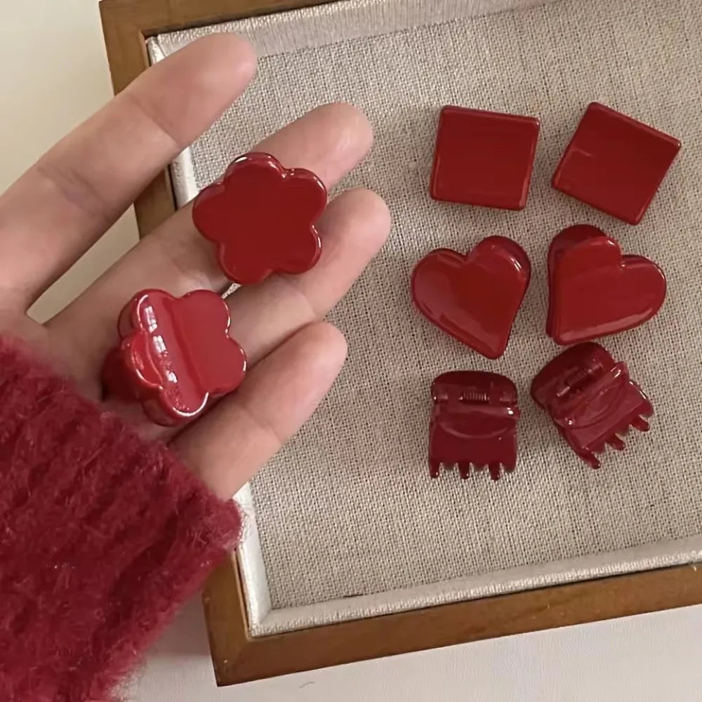 Temperament Seamless Hair Clip Set, 2Pcs Red Women's Side Banger Clip Mini Duckbill Clip Hair Claws - Clikcy