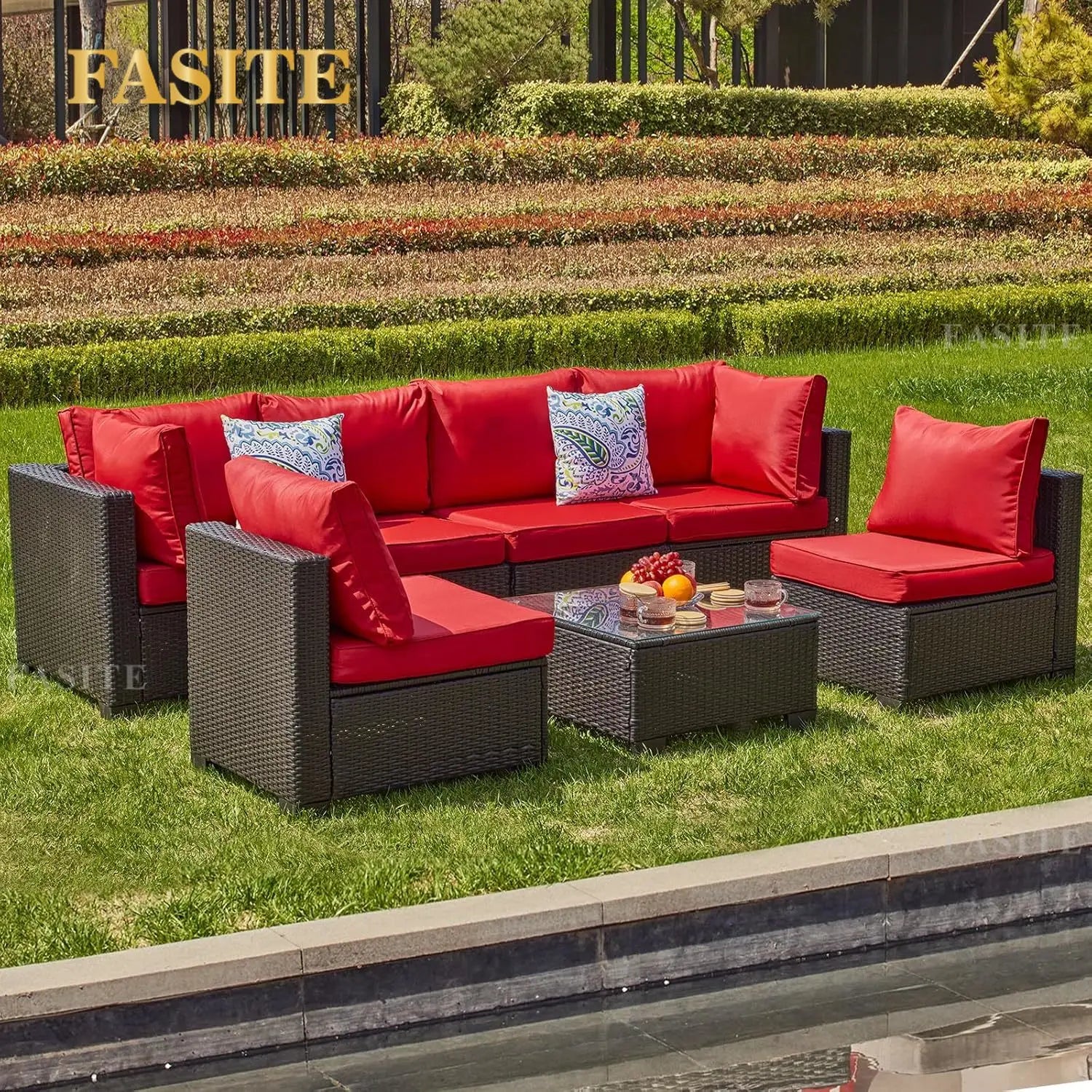 7 Pieces Outdoor Patio Furniture Sets, PE Rattan Wicker Patio Conversation Set with Tea Table - Clikcy