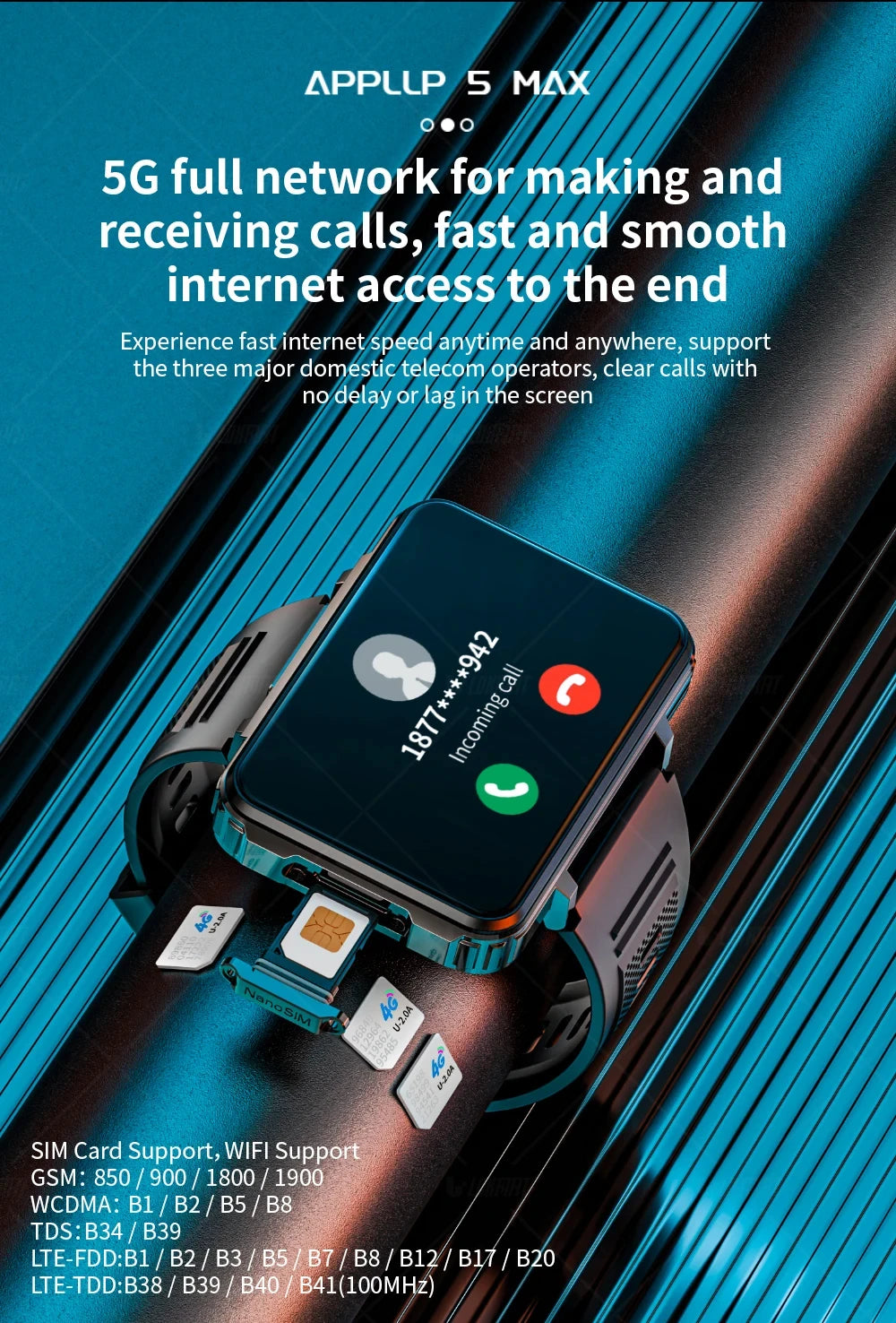 LOKMAT APPLLP 5 MAX Android Watch Phone Square Big Screen Wifi 4G Calls Smartwatches Dual Camera with Flashlight Gaming Watch