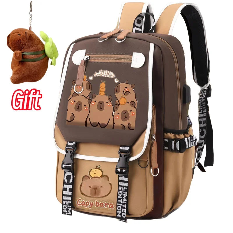 Stylish Kawaii Capybara Computer Backpack College School Casual Daypack Teens Bag Large Capacity Adjustable Strap Schoolbag - Clikcy