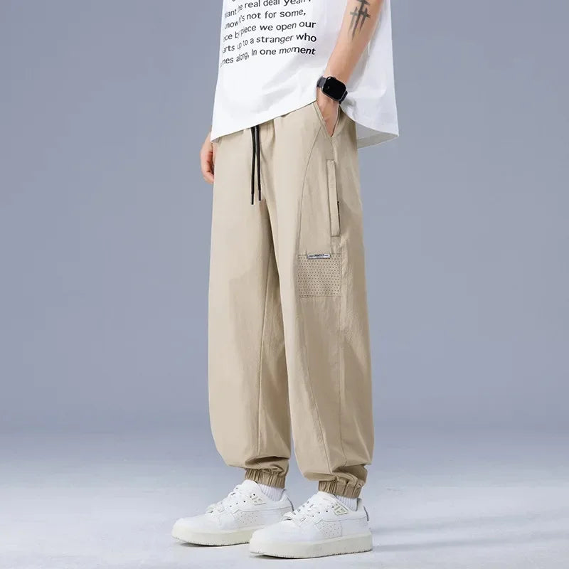 Men's Pants Summer Quick Dry Breathable Ice Silk Work Pants Elastic Casual Sports Large Size Streetwear Men Cargo Pants Vintage - Clikcy