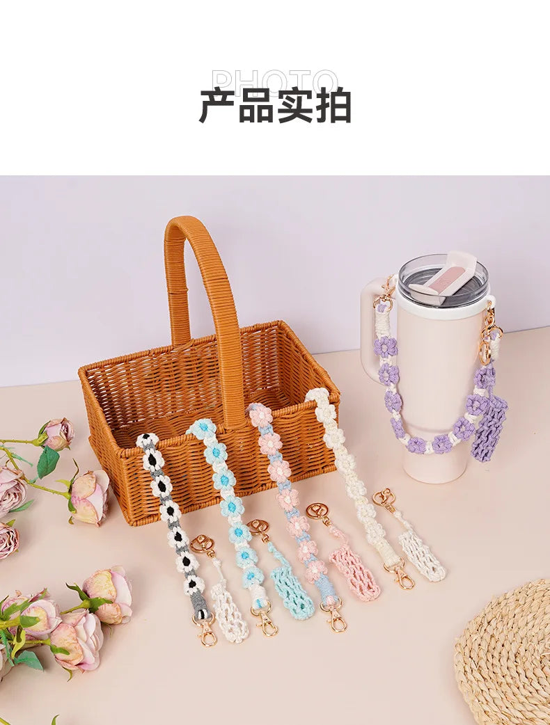 Amazon's popular Stanley daisy flower water cup hanging rope, food grade silicone ring, portable kettle cup strap - Clikcy