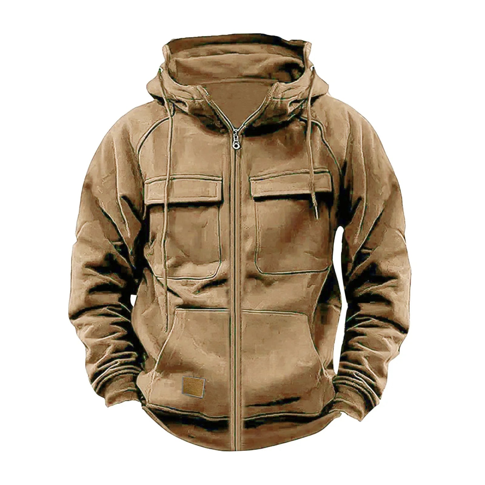 Autumn/Winter Hoodie Mens Zipper Solid Color Outdoor Warm and Casual Sweatshirt Multi Pocket Men's Fashion Hoodie Outdoor Hoodie - Clikcy