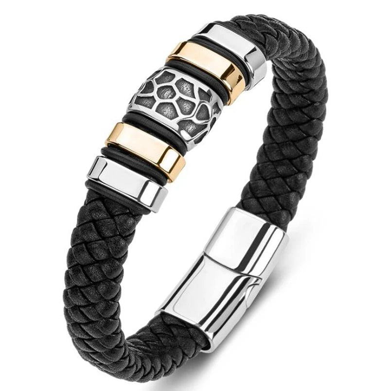 Classic Black Multilayer Leather Bracelet Men Casual Punk Party Jewelry Male Hand Band Gift - Clikcy