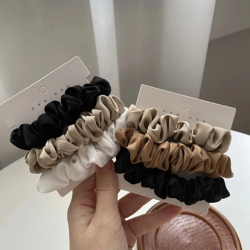 3Pcs/set Silk Satin Scrunchies Women Solid Color Hair Rope Elegant Ponytail Holder Rubber Band Elastic Hairband Hair Accessories - Clikcy