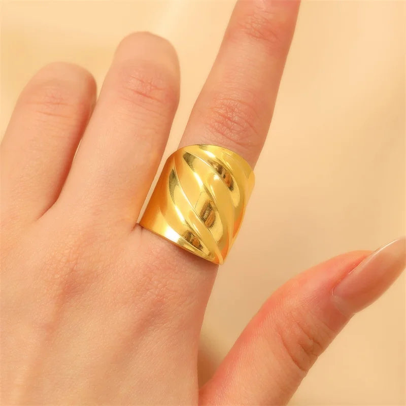 EILIECK  316L Stainless Steel New Design Dragonfly Ring Jewelry Women 18 K Plated Metal Texture Gold Color Ring Accessories - Clikcy