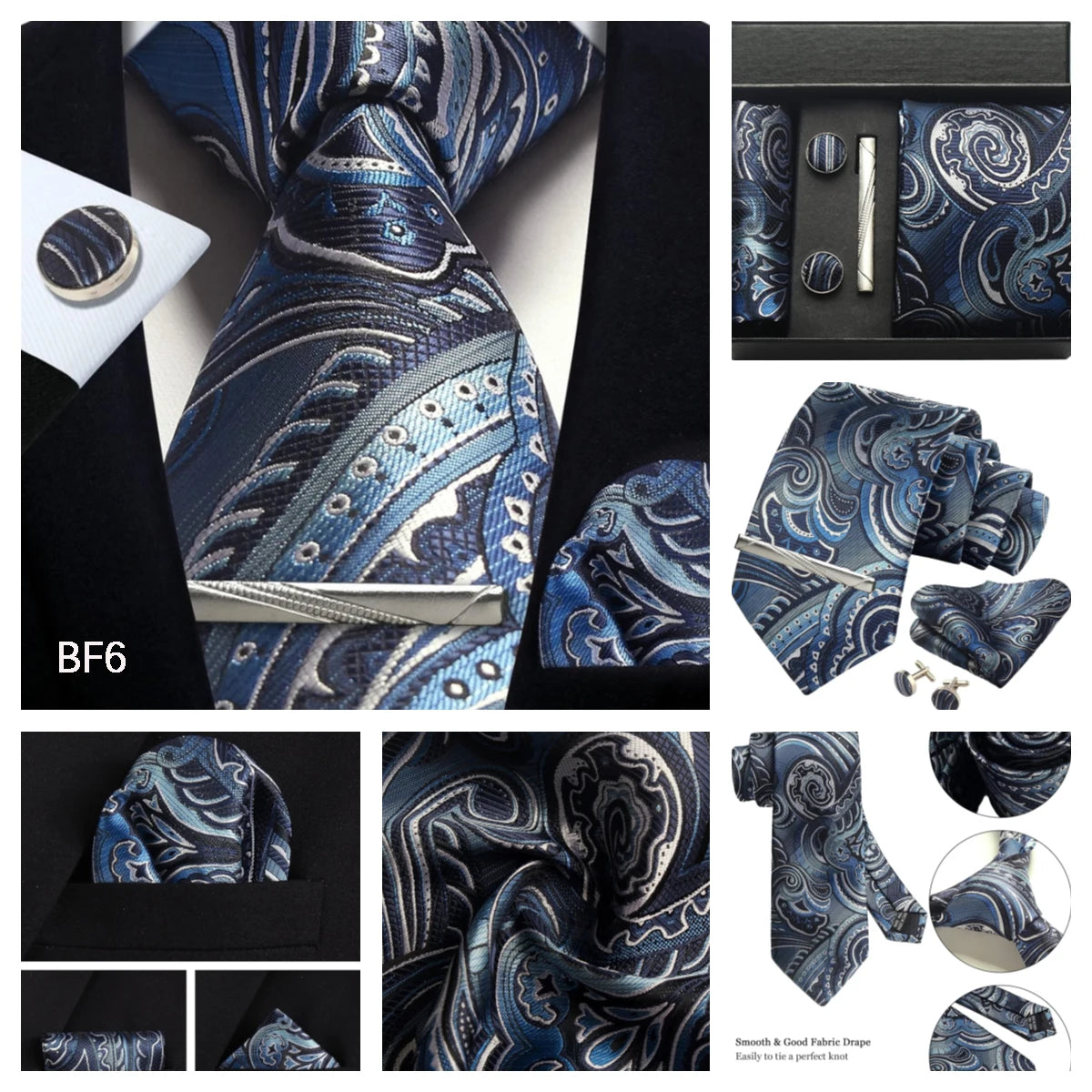 100% Silk Necktie Paisley Floral Mens Tie Top Quality Business Tie Pocket Square Tie Clip Cufflinks Set Classic For Men Gift Box - Clikcy