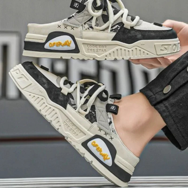 2025Summer Fashion Designer Men Half Slipper Breathable Casual Platform Shoes Lightweight Sneakers Outdoor Walking Flats Loafers