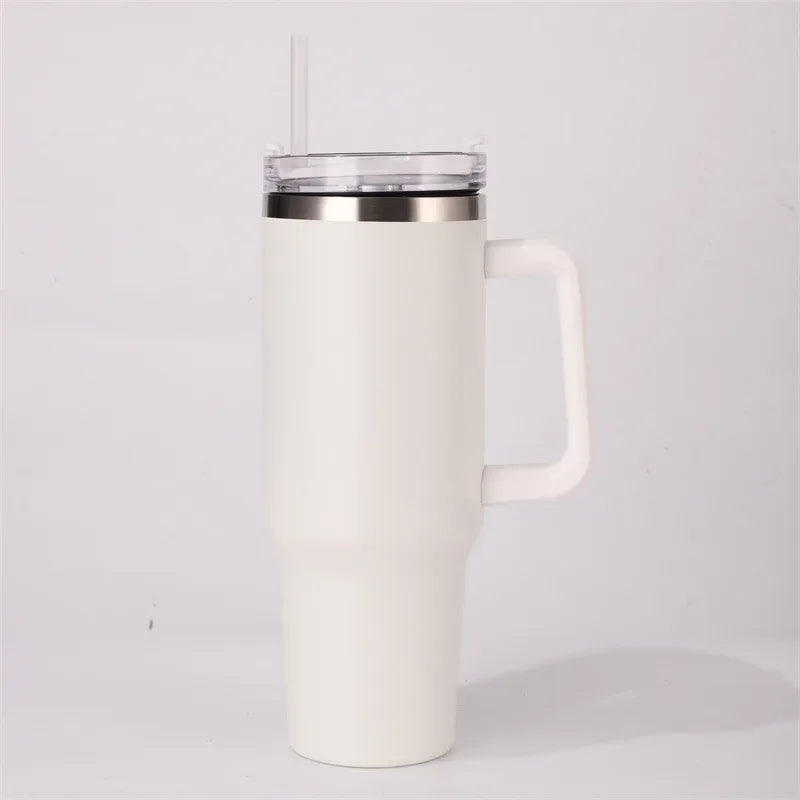 40oz 304 Stainless Steel Insulated Water Bottle,Thermal Coffee Car Cup, Cold Hot Mugs Vacuum Flask With Handle Straw,For Sport - Clikcy